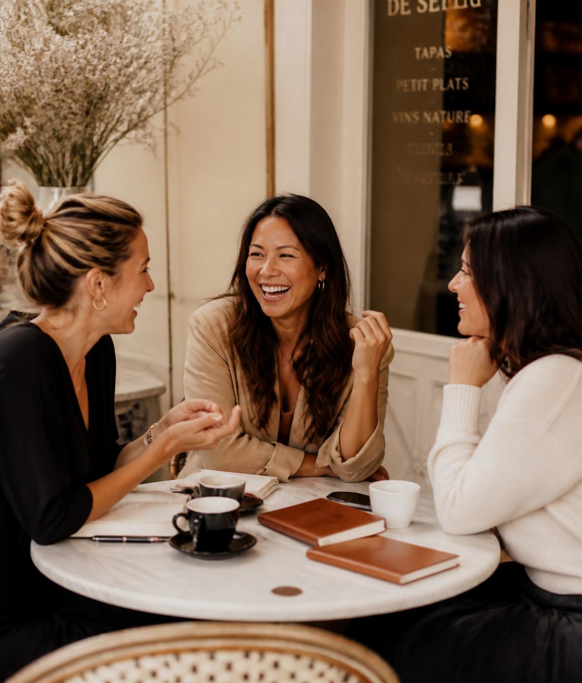 Fundadoras conversando alrededor de una mesa de café